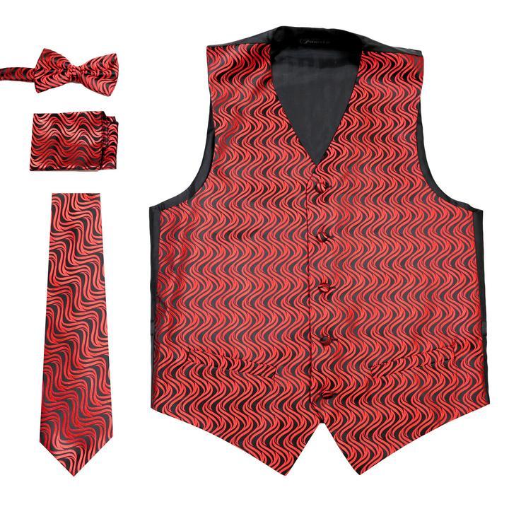 Men Vest Set-PV15-Black Red - Church Suits For Less