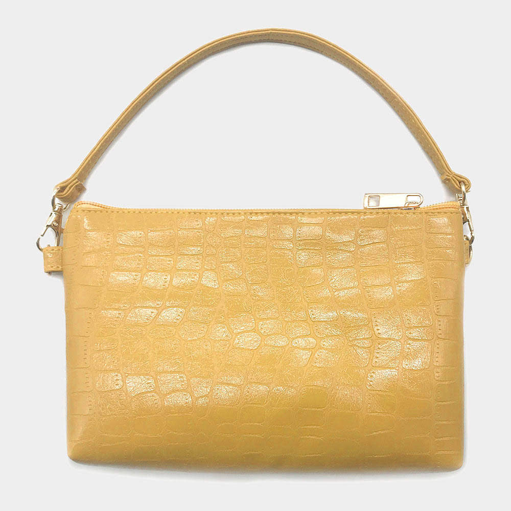 Crocodile Patterned Tote Bag - mustard - Church Suits For Less