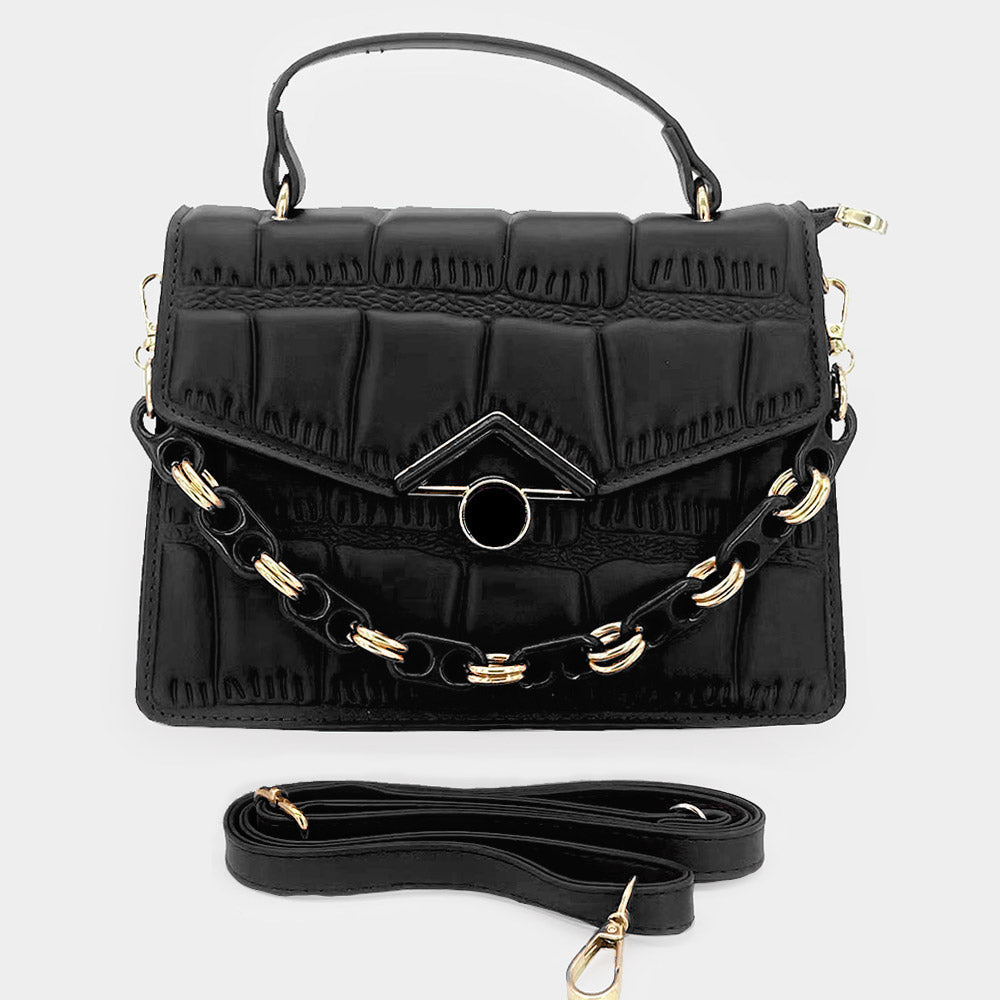 Quilted Top Handle Chain Crossbody Bag - black - Church Suits For Less