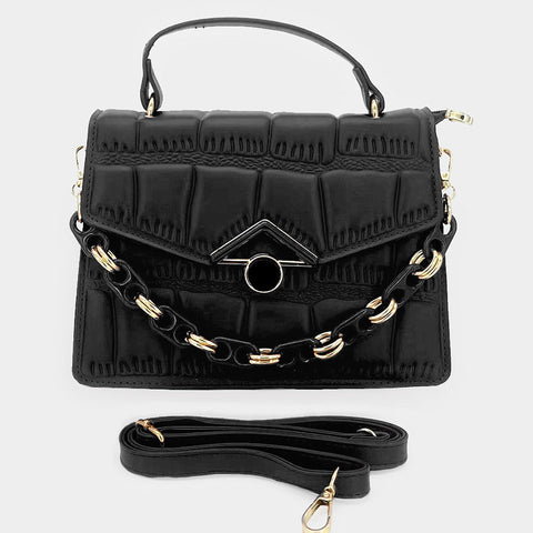 Quilted Top Handle Chain Crossbody Bag - black