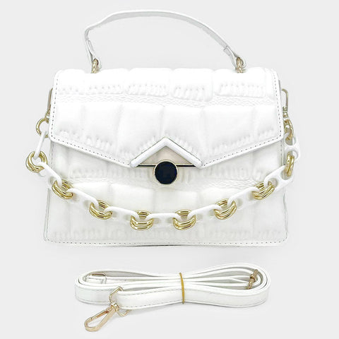 Quilted Top Handle Chain Crossbody Bag - white