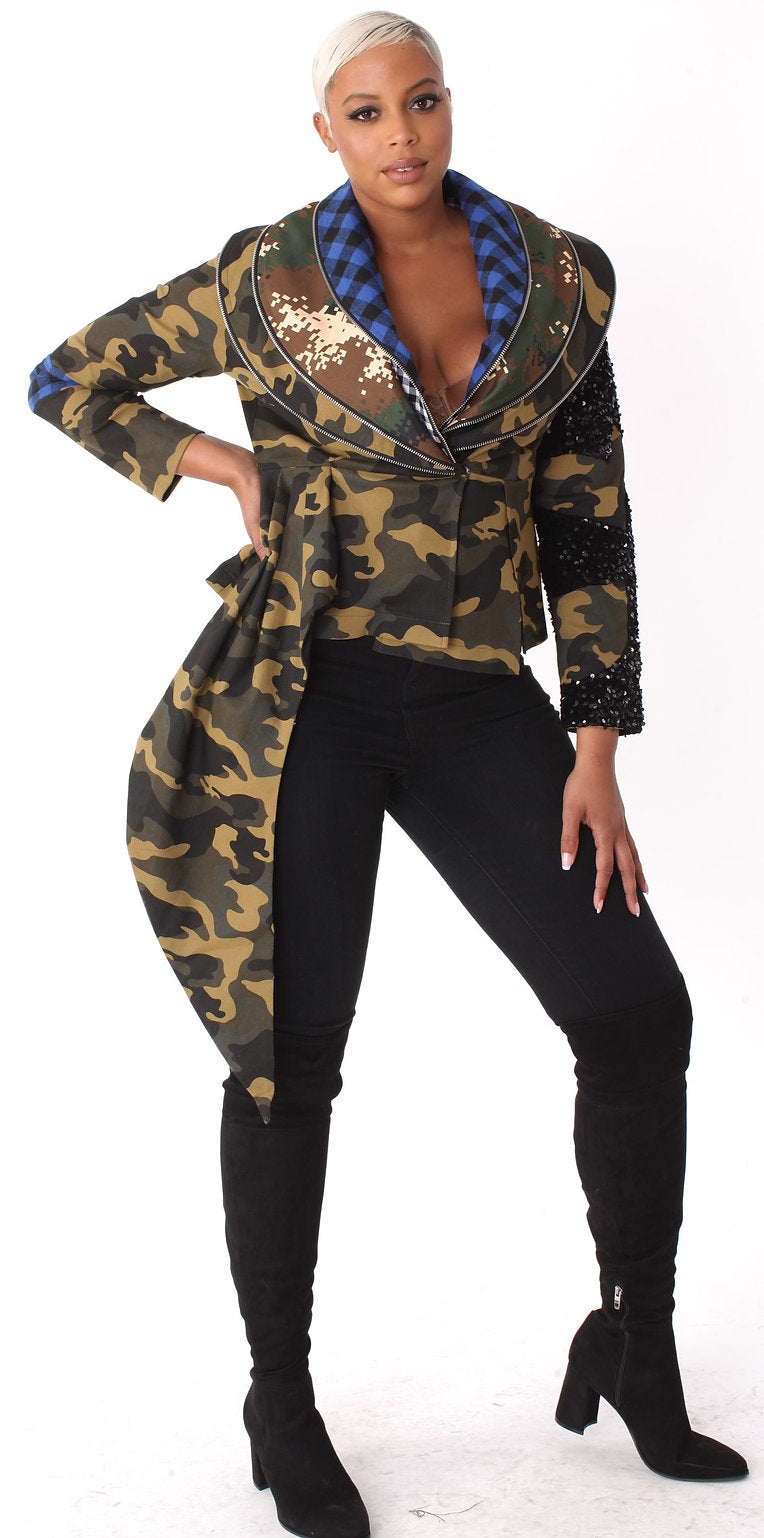 For Her Women Jacket 81789C-Camo Royal - Church Suits For Less