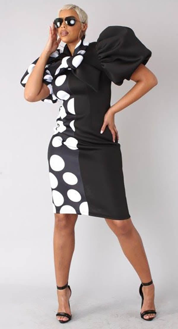 For Her Women Dress 81822C-Black/White Dots - Church Suits For Less