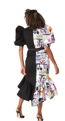 For Her Women Dress 81934C-Black/Comic Prints - Church Suits For Less