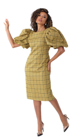 For Her Women Dress 82015C-Mustard Plaid