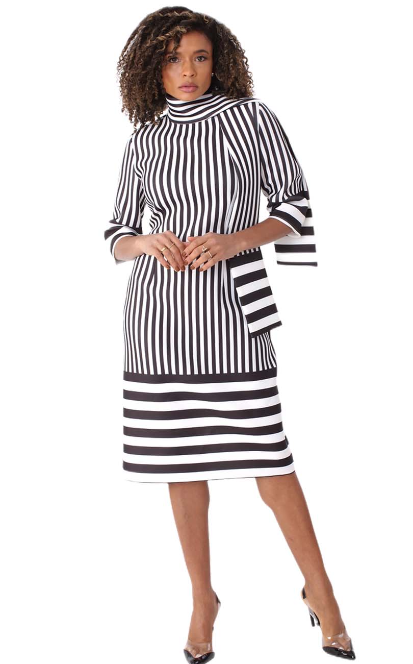 For Her Women Dress 82059C-White/Black - Church Suits For Less