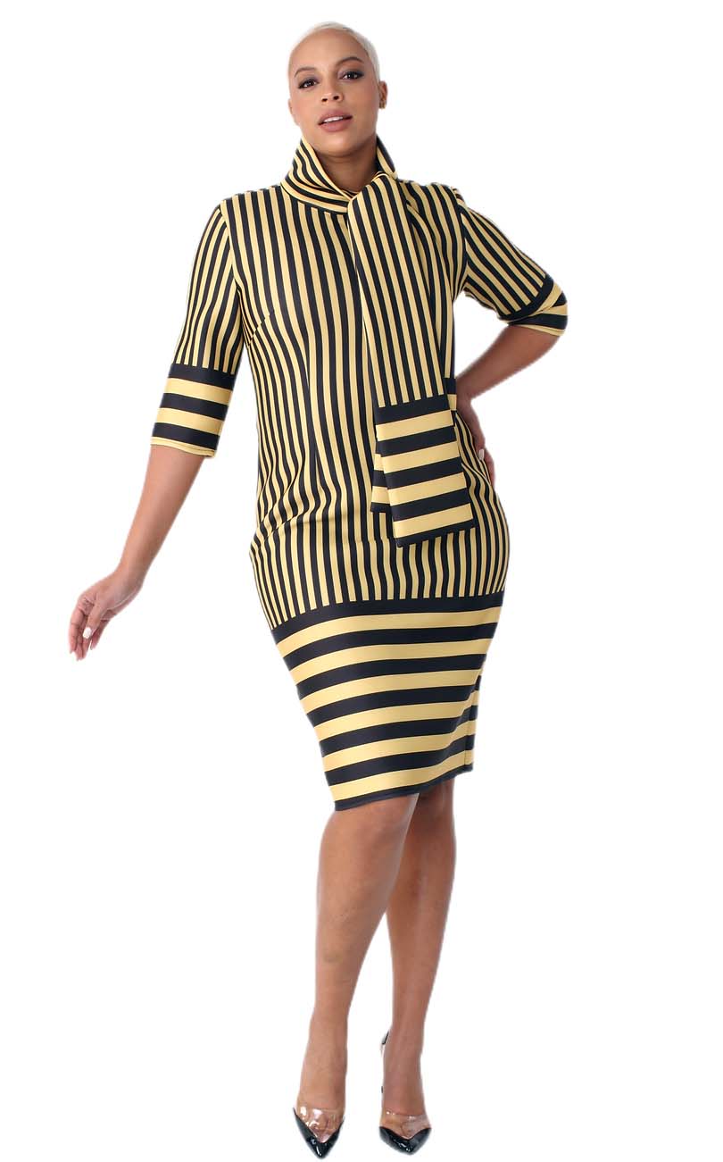 For Her Women Dress 82059C-Mustard/Black - Church Suits For Less
