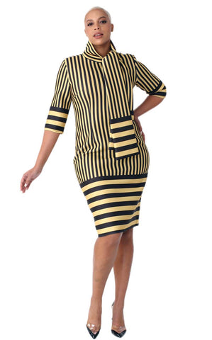 For Her Women Dress 82059-Mustard/Black - Church Suits For Less