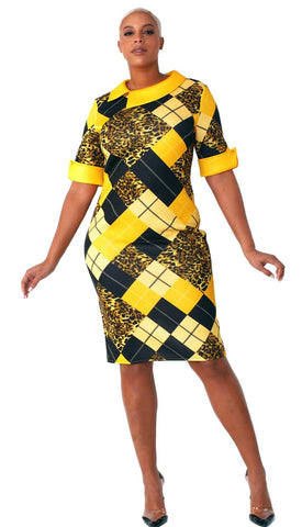 For Her Women Dress 82061C-Yellow/Black - Church Suits For Less