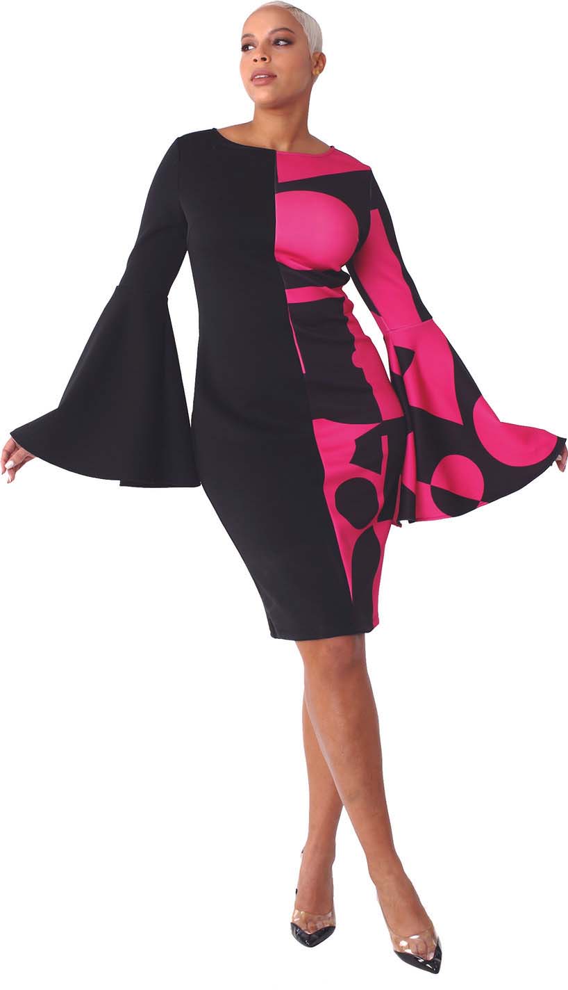For Her Women Dress 82062-Black Fuchsia - Church Suits For Less