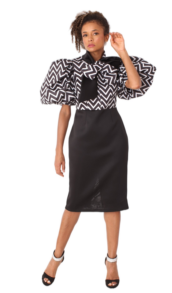 For Her Print Dress 81951C-Black/White - Church Suits For Less