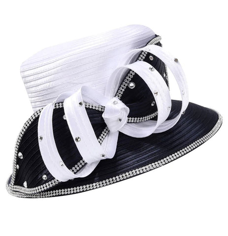 Giovanna Church Hat HR1061-White/Navy - Church Suits For Less
