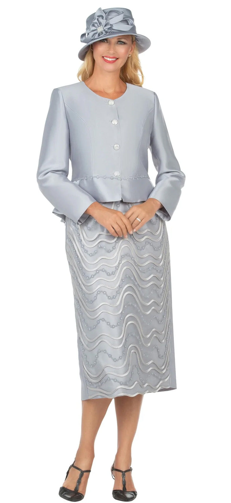 Giovanna Church Suit G1156-Silver - Church Suits For Less