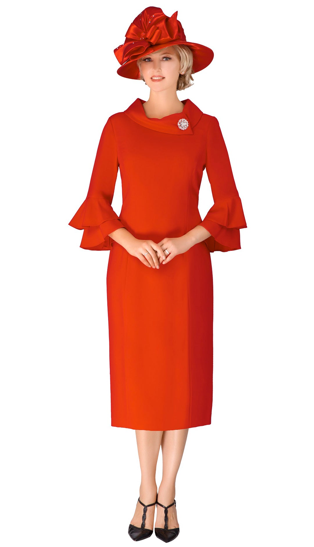 Giovanna Dress D1518-Orange Red - Church Suits For Less