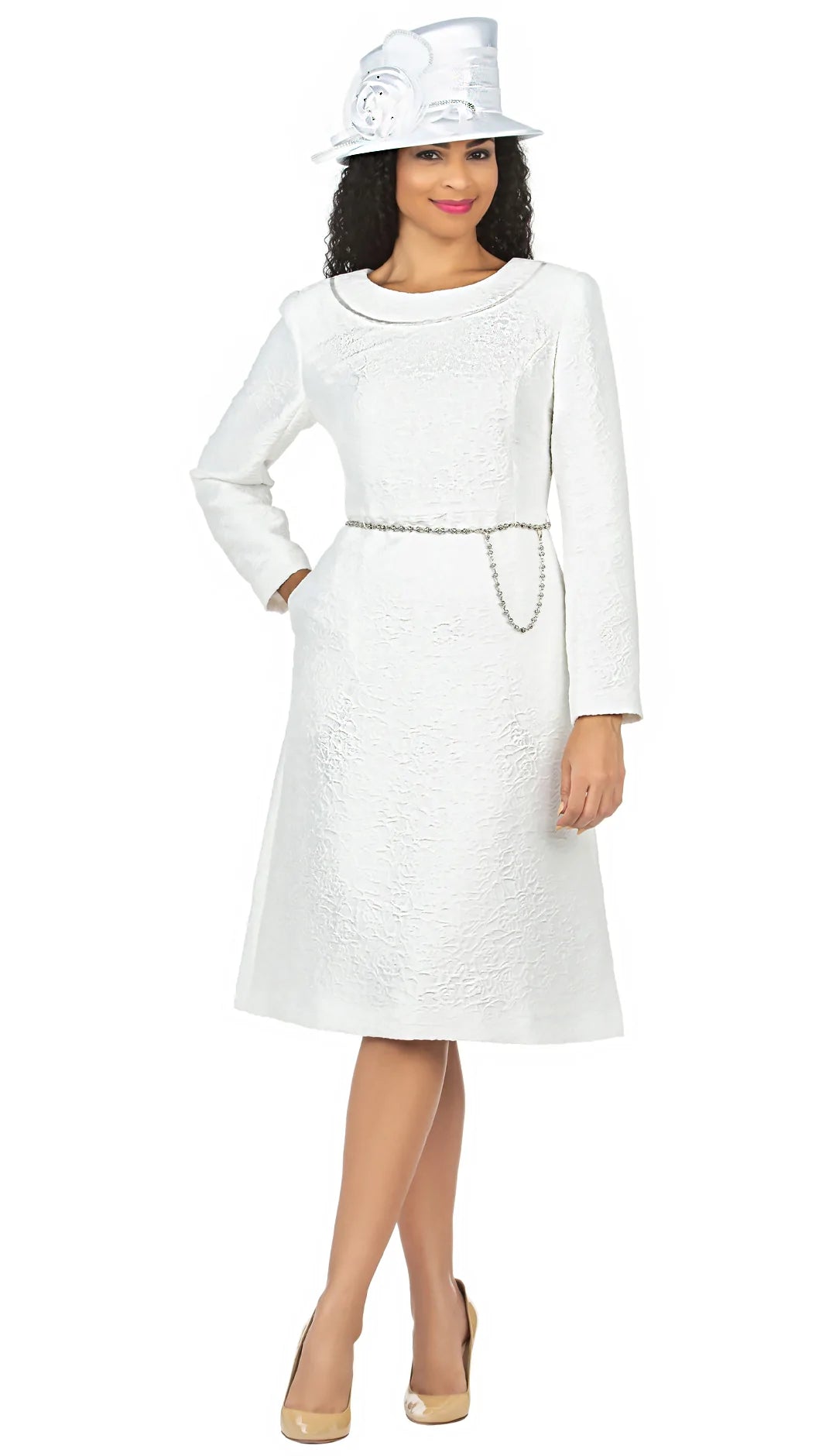Giovanna Church Dress D1521C-White - Church Suits For Less