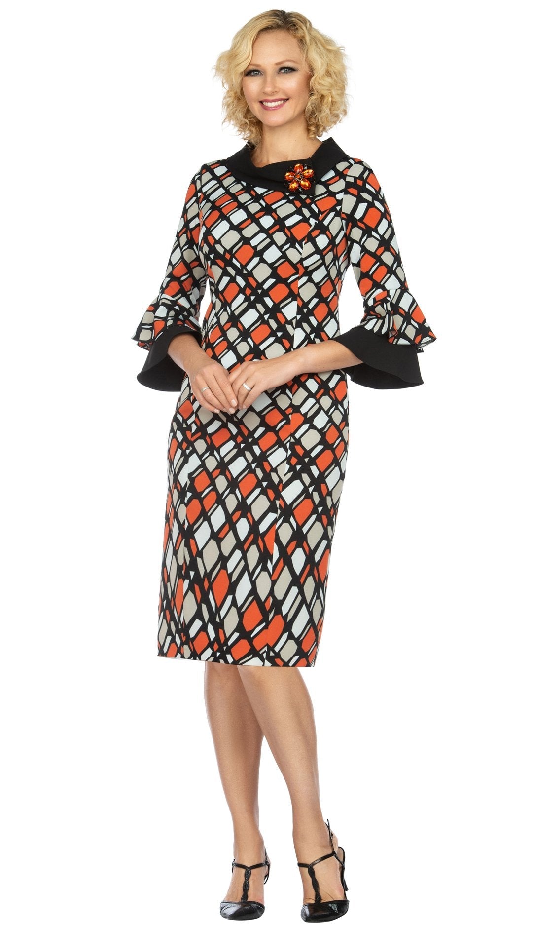 orange church dresses asdoklhq Church Dresses for Women Casual V-neck Five Quarter Sleeve Patchwork Contrasting Color Multi-color Dress Orange XL