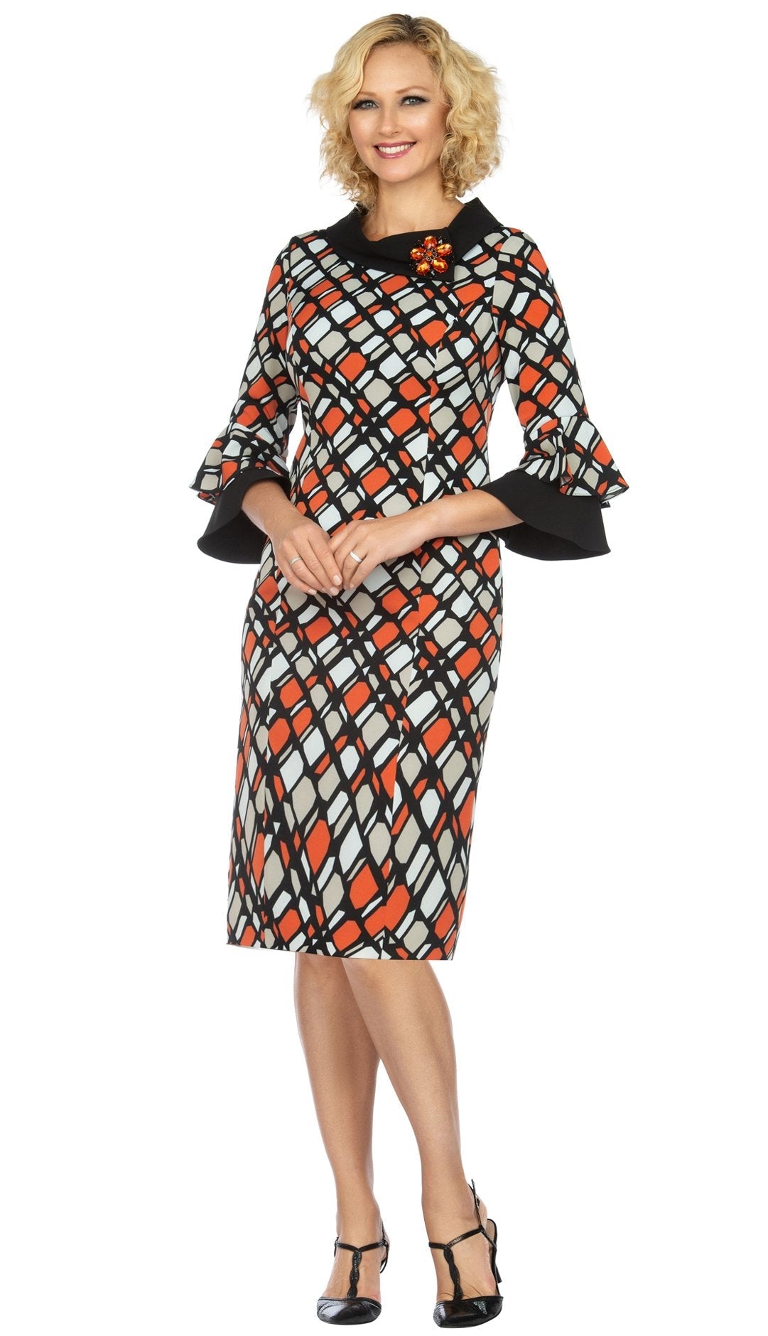 Giovanna Dress D1535C-Black/Orange - Church Suits For Less