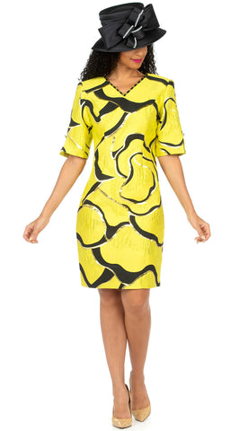 Giovanna Dress D1615-Avocado Yellow - Church Suits For Less