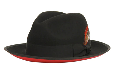Men Fedora Hat BDF122 Black Red - Church Suits For Less