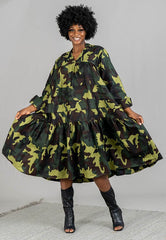Kara Chic Print Dress 7580-Green Camo - Church Suits For Less