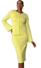Kayla Knit Suit 5327-Lemon/Silver - Church Suits For Less