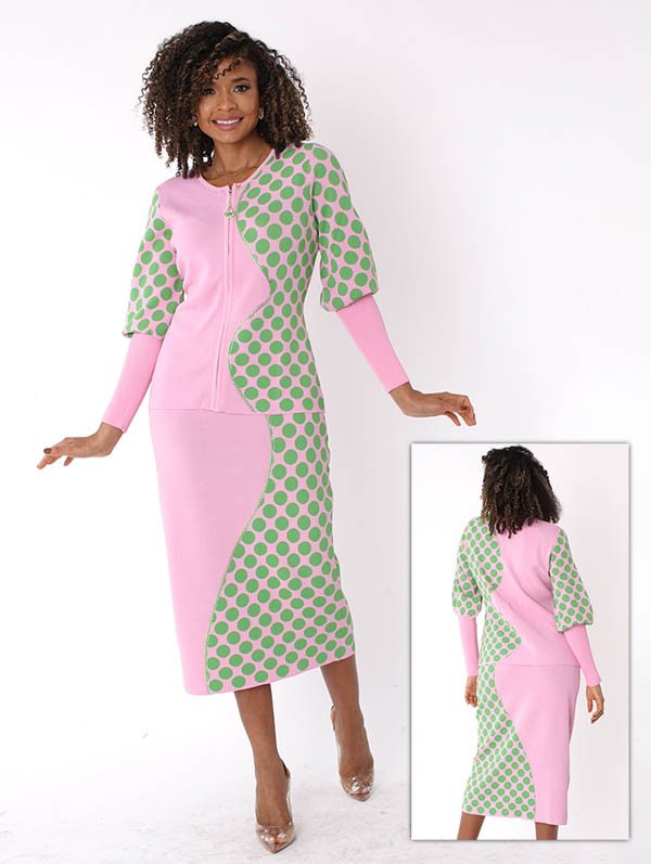 Kayla Knit Suit 5254C-Pink/Green - Church Suits For Less