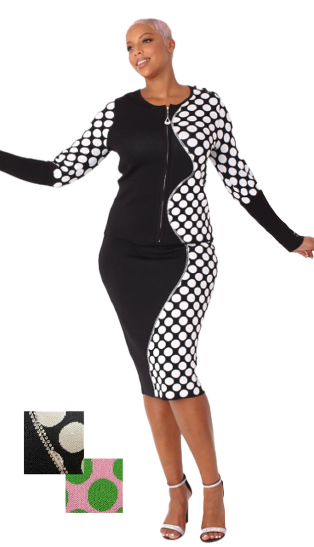 Kayla Knit Suit 5254-Black/White - Church Suits For Less
