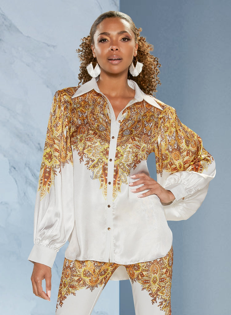 Love The Queen Print Blouse 17389T | Church suits for less