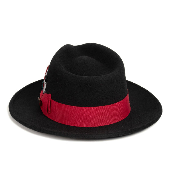 Men Fashion Fedora Hat Black Red - Church Suits For Less