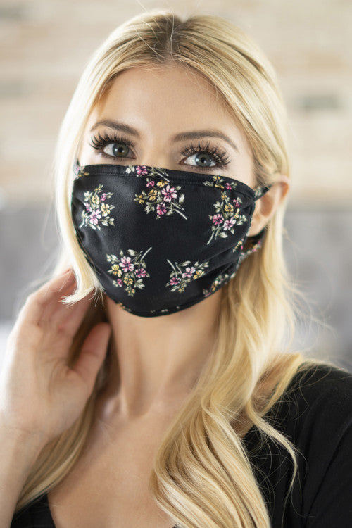Women Fashion Face Mask-6002-BLACK FLORAL - Church Suits For Less