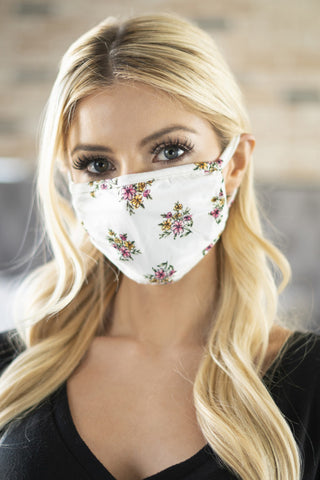 Women Fashion Face Mask-6002-Ivory FLORAL - Church Suits For Less
