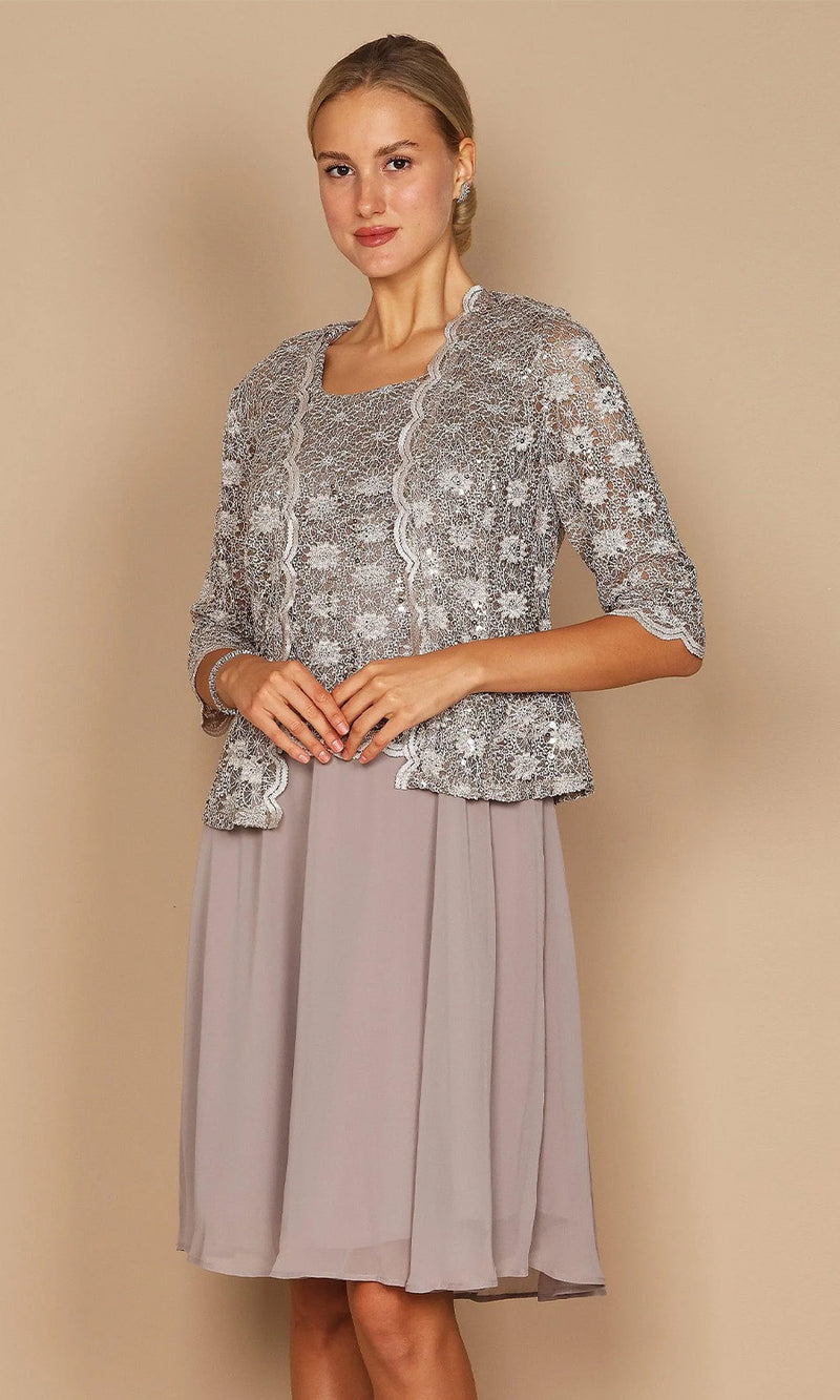R&M Richards Sequined Lace Chiffon Dress and Jacket - Mocha - Size 8 R&M Richards Sequined Lace Chiffon Dress and Jacket - Mocha - Size 8