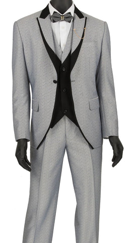 Vinci Men Suit SV2R-5-Silver/Black - Church Suits For Less