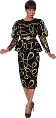 Stellar Looks Skirt Suit 1862-Black/Gold - Church Suits For Less
