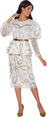 Stellar Looks Skirt Suit 1862-White/Gold - Church Suits For Less
