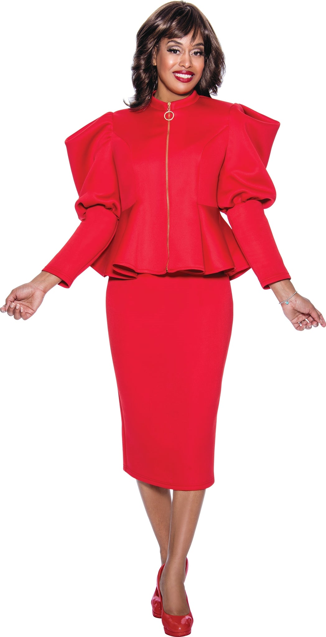 Stellar Looks Skirt Suit 1332-Red - Church Suits For Less