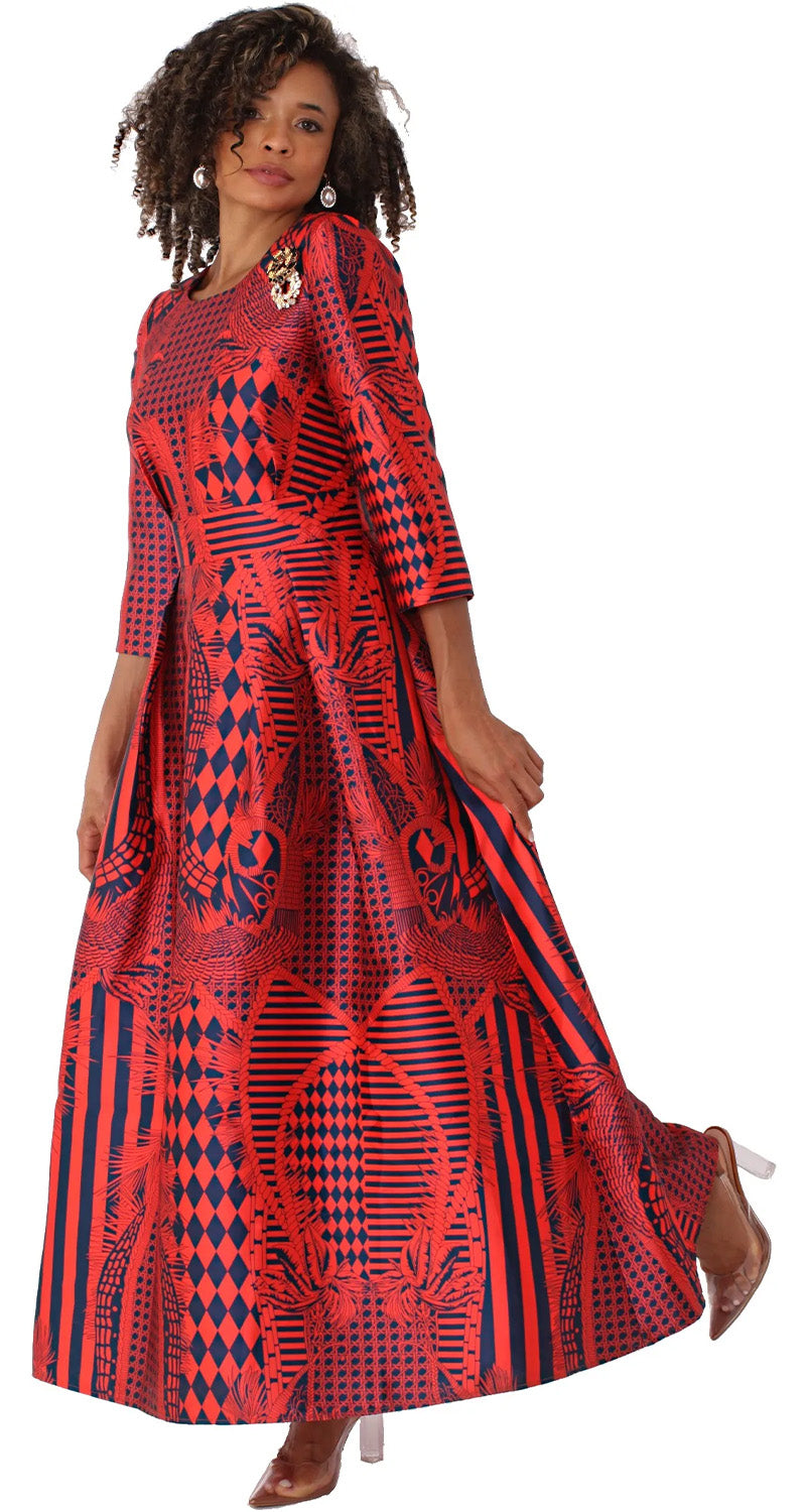 Tally Taylor Church Dress 4497-Fire Red/Navy, Fire Red/Navy / 22W