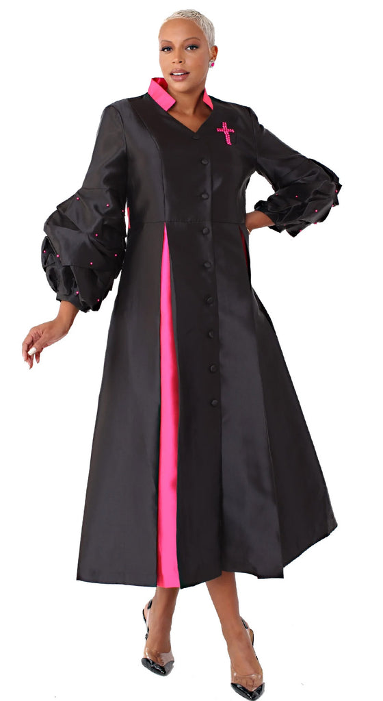 Tally Taylor Church Robe 4730-Black/Fuchsia - Church Suits For Less