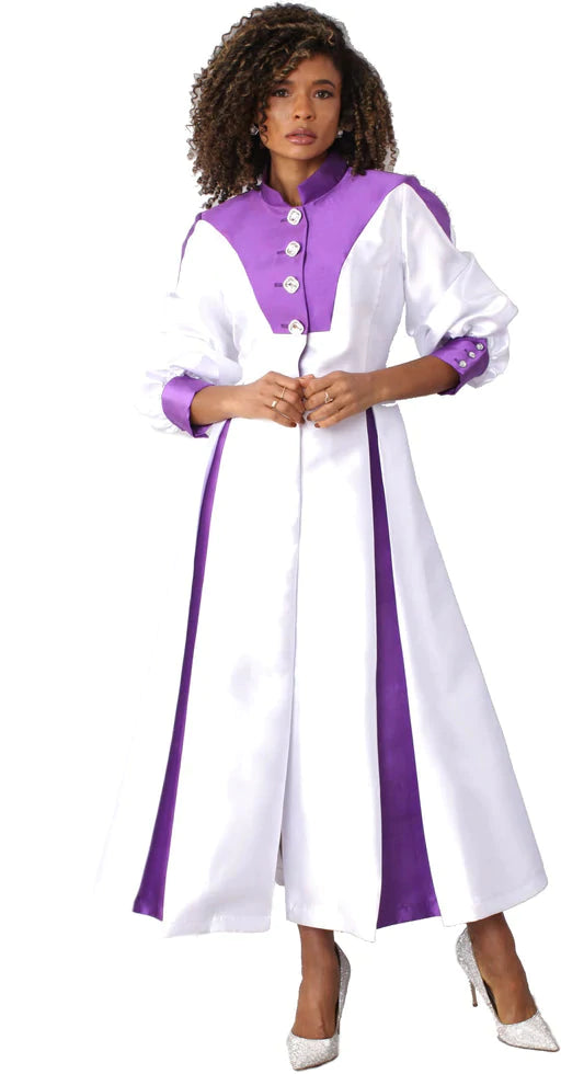 Tally Taylor Church Robe 4802C-White/Purple - Church Suits For Less