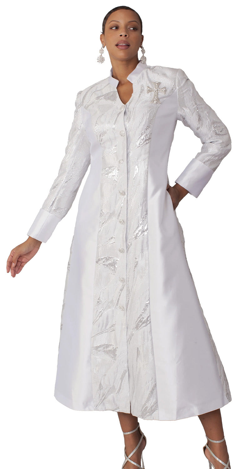 Tally Taylor Church Robe 4821-White/Silver - Church Suits For Less