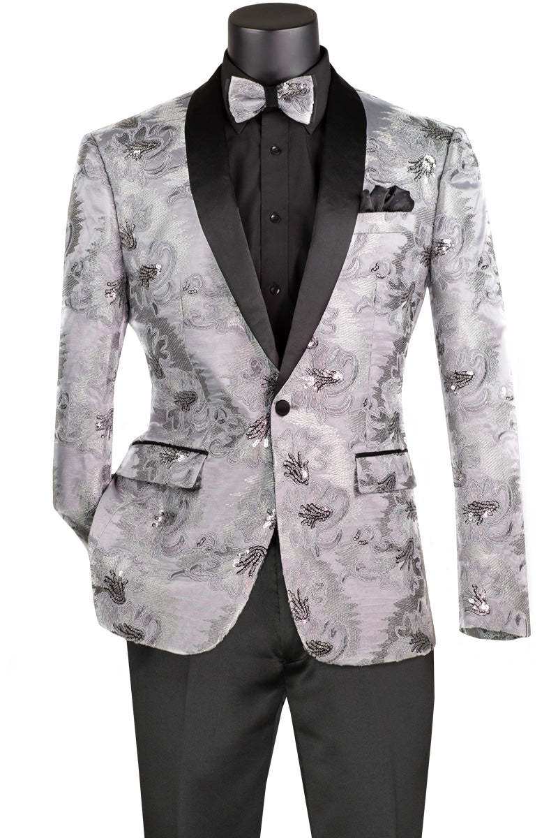 Men Slim Fit Sport Coat BSF-13-Silver - Church Suits For Less