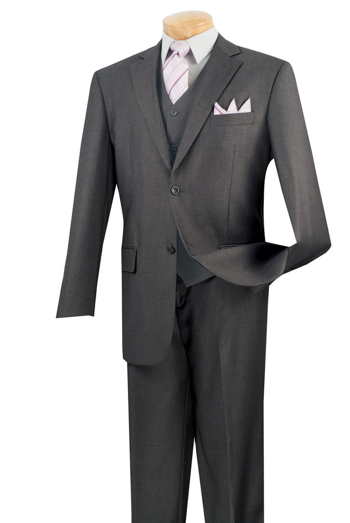 Regular Fit 3 Piece Suit 2 Button (Heather Gray) V2TR