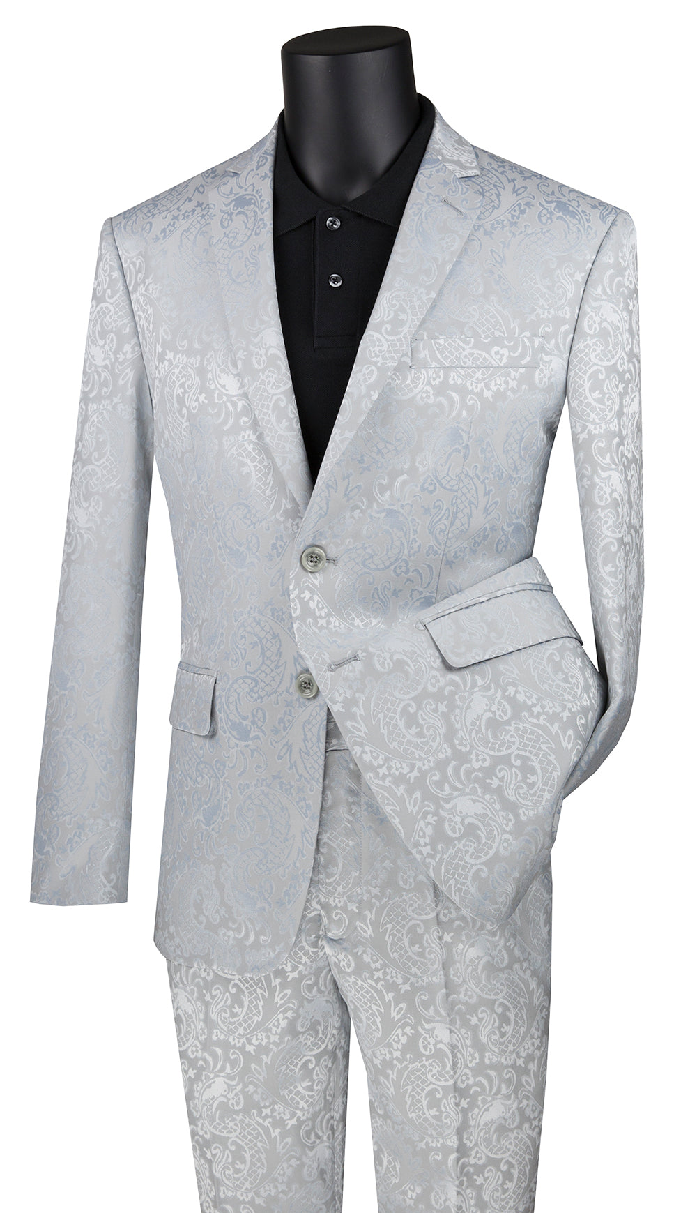Slim Fit Men Suit S2F-1-Silver - Church Suits For Less