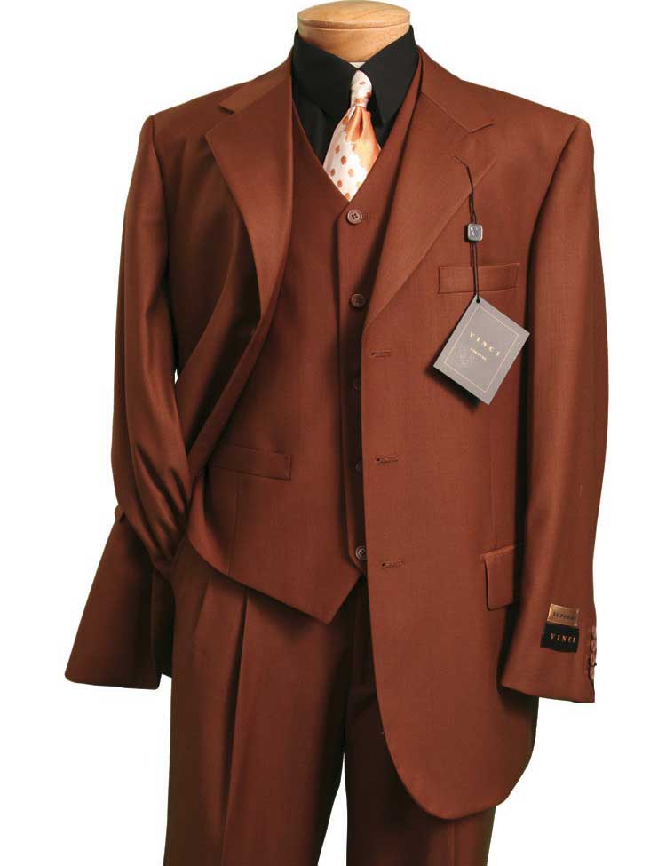 Vinci Men Suit 3TR-3-Cognac - Church Suits For Less