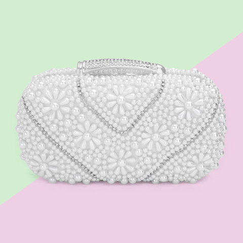Women Elegant Pearl Clutch Bag- 12206 White