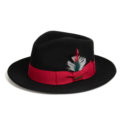 Men Fashion Fedora Hat Black Red - Church Suits For Less