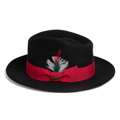 Men Fashion Fedora Hat Black Red - Church Suits For Less