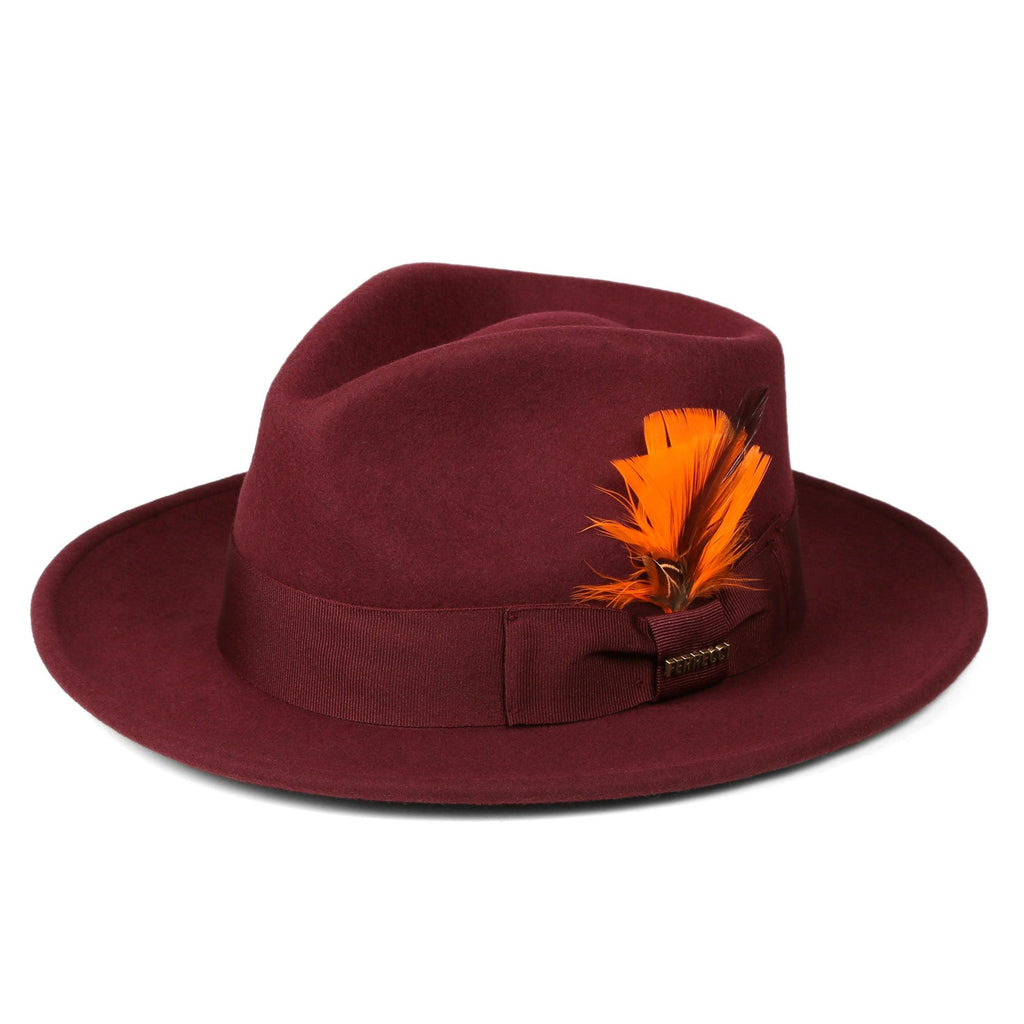 Men Fashion Fedora Hat Burgundy - Church Suits For Less