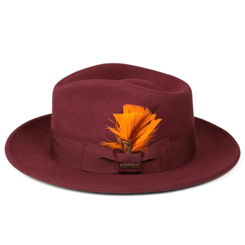 Men Fashion Fedora Hat Burgundy - Church Suits For Less