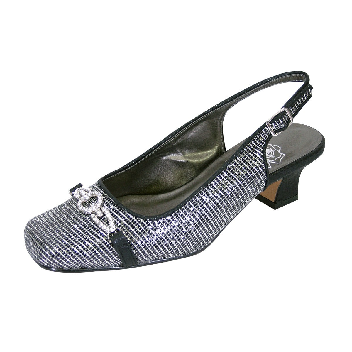 wide width dress shoes for ladies FLORAL Chelsea Women's Wide Width Crystal Ornament Slingback Shoes Black / 7.5 E